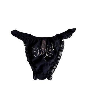 Victorias Secret Dream Angels Black Starlet Rhinestone Ruffle Bikini Panty NWT M